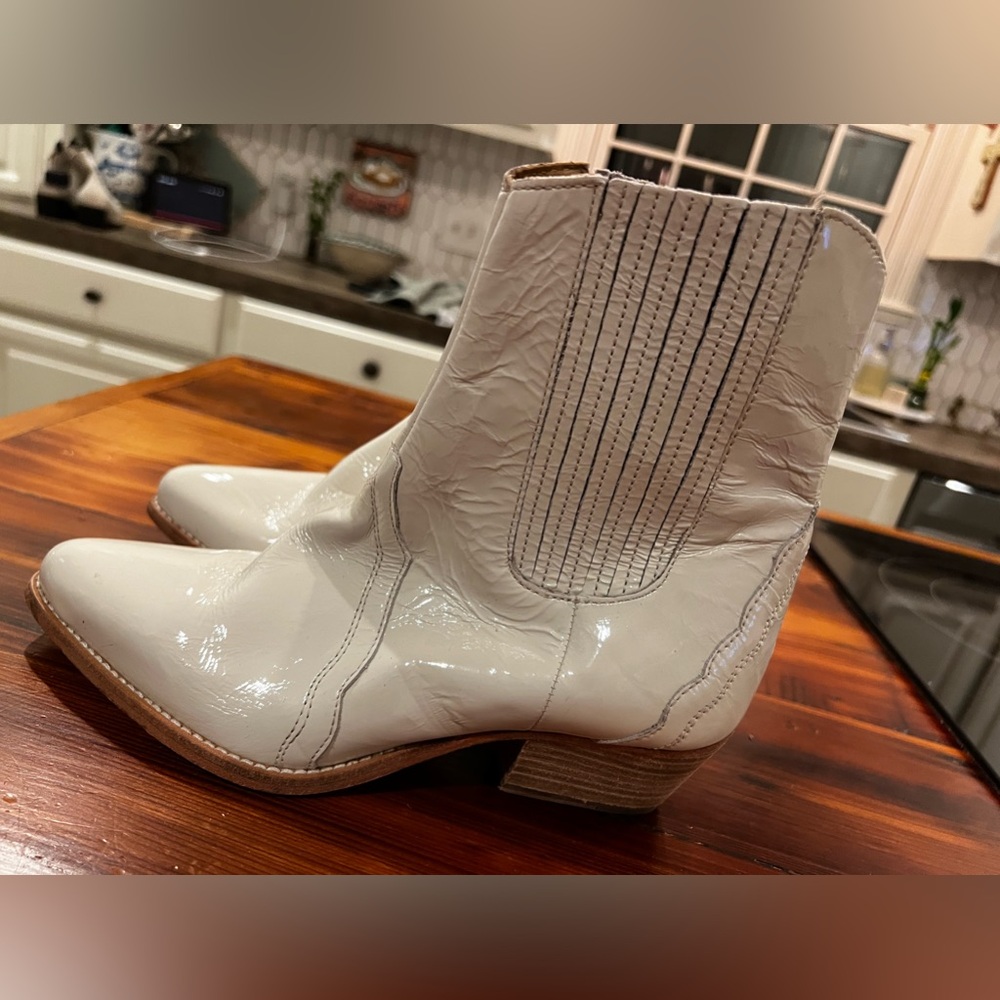 FREE people white patent frontier booties